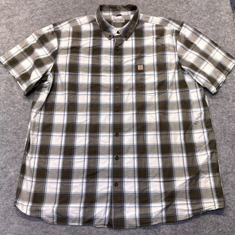 Carhartt Button Down Shirt Men's Size 3XLT Multi Plaid Relaxed Fit Short Sleeve